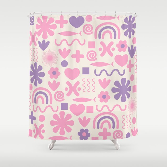 Cute Natural Miscellany Pattern Purple Pink Cream  Shower Curtain