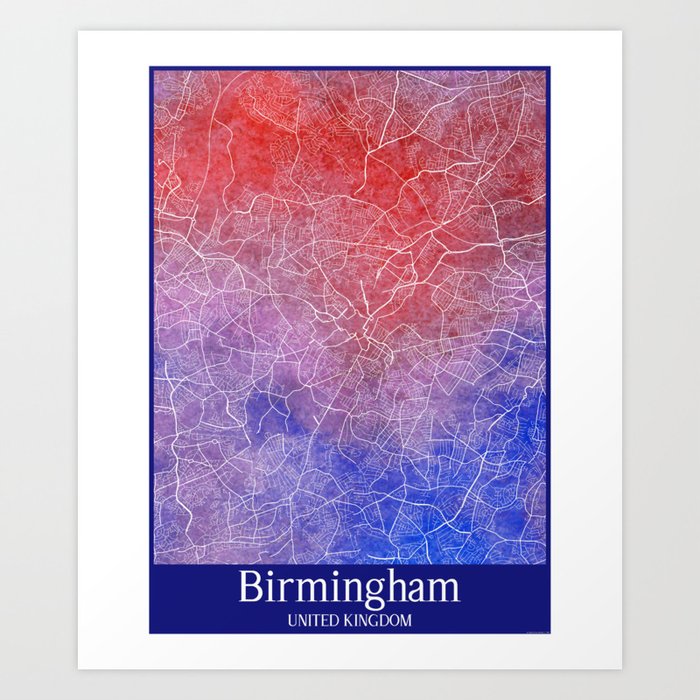 Birmingham city map in watercolor Art Print