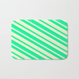 [ Thumbnail: Green & Light Yellow Colored Lined Pattern Bath Mat ]