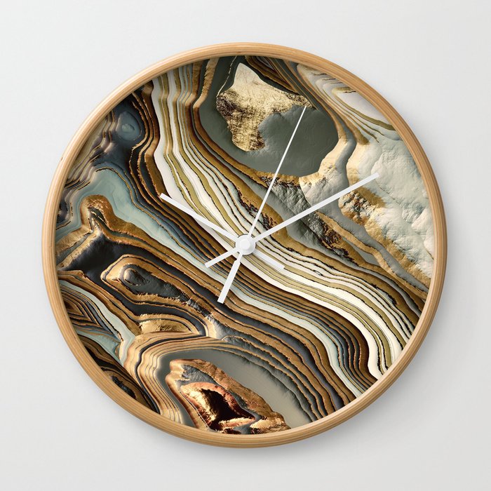 White Gold Agate Abstract Wall Clock