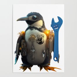 IPS Penguinati Penguin with Blue Wrench Poster
