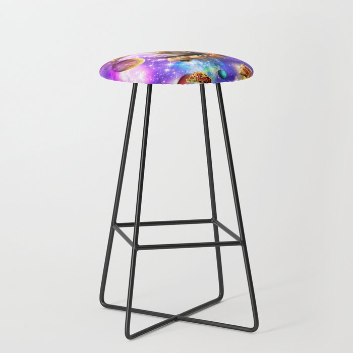 Space Siamese Cat Eating Pizza In Rainbow Galaxy Bar Stool