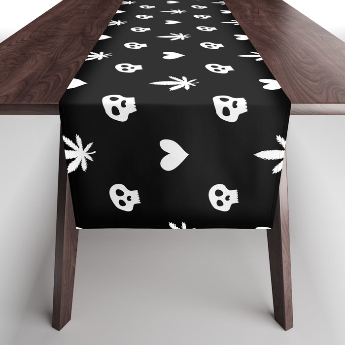Black and white Marijuana tile pattern. Digital subtle logo pattern. Vector illustration background Table Runner