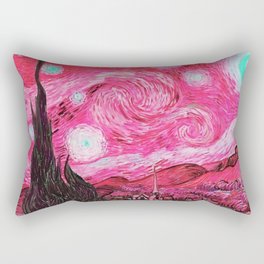 The Starry Night - La Nuit étoilée oil-on-canvas post-impressionist landscape masterpiece painting in alternate fuchsia pink and baby blue by Vincent van Gogh Rectangular Pillow