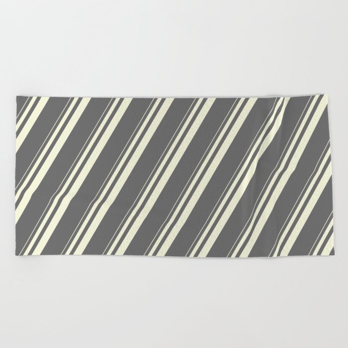 Beige & Dim Grey Colored Striped/Lined Pattern Beach Towel