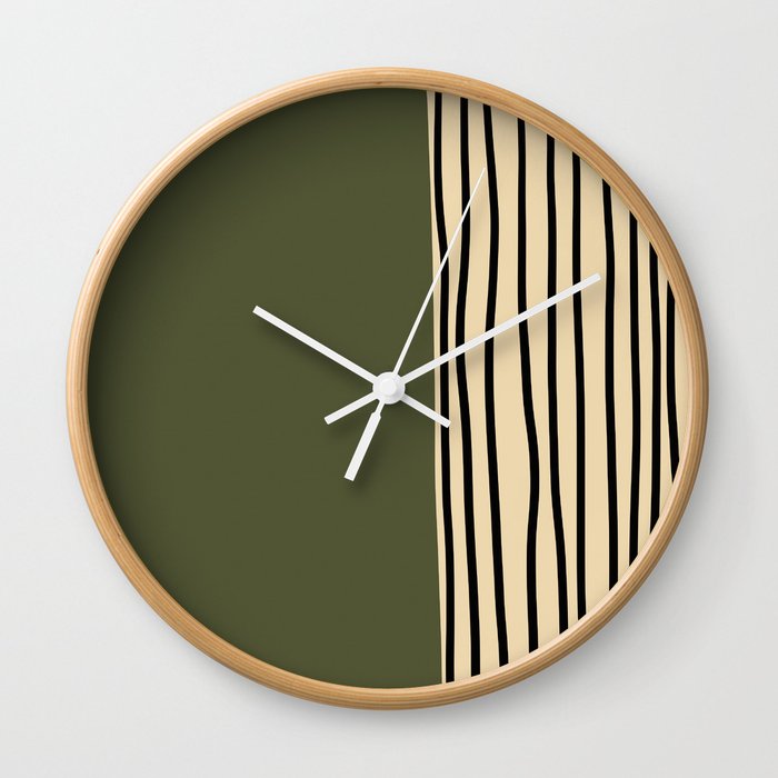 Abstract mid century modern minimalist stripes- seaweed green Wall Clock