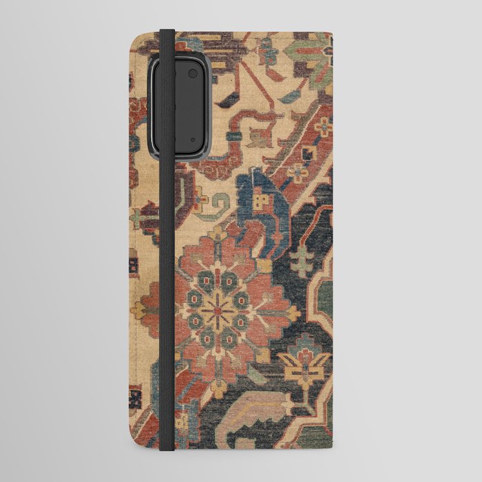Geometric Leaves I // 18th Century Distressed Red Blue Green Colorful Ornate Accent Rug Pattern Android Wallet Case