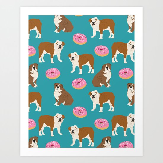 English Bulldog sprinkle pink donuts cute colorful children pets fur baby pet portrait bulldog gifts Art Print