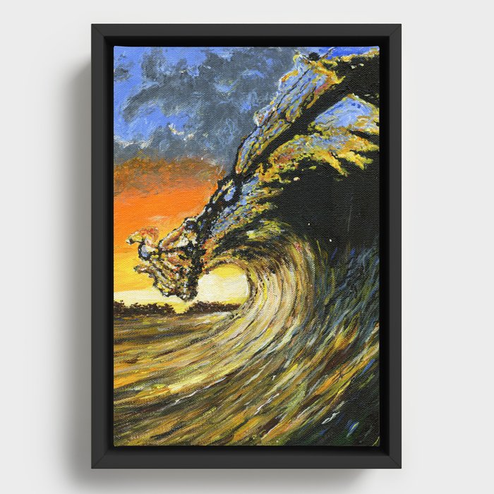 Big Wave Over Sunset Framed Canvas