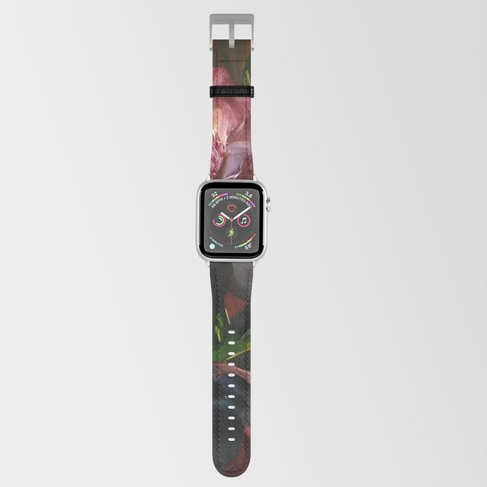 Peonies in Pink and Black Apple Watch Band