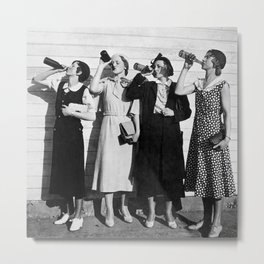 1925 women forced to drink whole bottles of cornac at airport security vintage black and white alcoholic beverages photograph - photography - photographs Metal Print