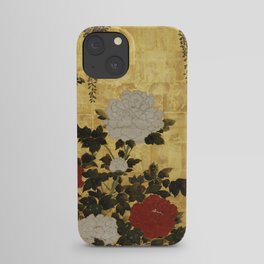 Vintage Japanese Floral Gold Leaf Screen With Wisteria and Peonies iPhone Case