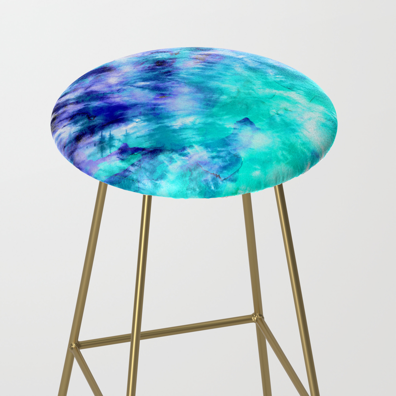 Modern Boho Blue Turquoise Watercolor Mermaid Tie Dye Pattern Bar Stool By Girlytrend Society6