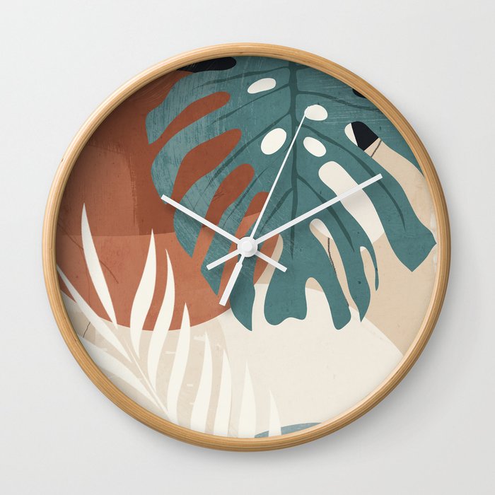 Abstract Art Tropical Leaves  Wall Clock