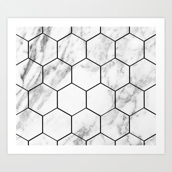 Marble hexagonal tiles - geometric beehive Art Print