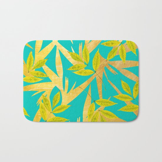Gold & Teal Florals #society6 #decor #buyart Bath Mat