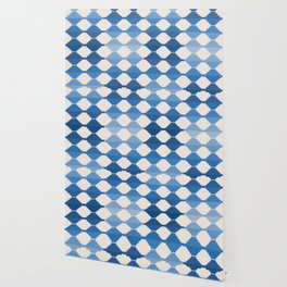 Blue Ombre Mosaic Kilim Pattern Wallpaper