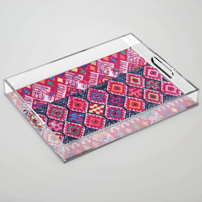 Chipas Pink Embroidered Fabric Acrylic Tray