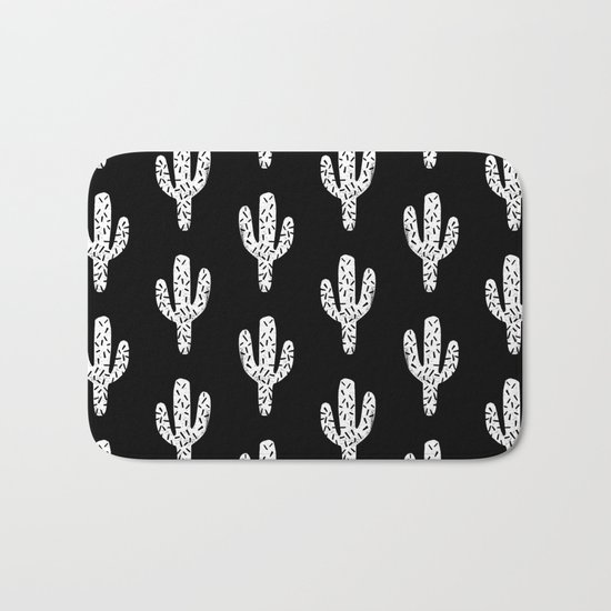 Cactus minimal linocut pattern southwest printmaking art summer Bath Mat