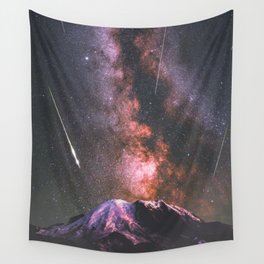 Mount Rainier Under Shooting Stars Wall Tapestry