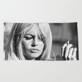 Brigitte Bardot with Cigarette Retro Vintage Art Beach Towel