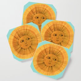 Sun Drawing Gold and Blue Coaster