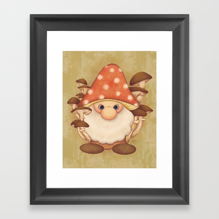 Cute Woodland Mushroom Gnome Framed Art Print