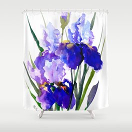 Garden Irises, Blue Purple Floral Design Shower Curtain