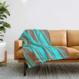 [ Thumbnail: Sienna & Cyan Colored Striped/Lined Pattern Throw Blanket ]