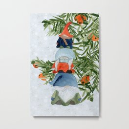 Gnomes for the Holidays Metal Print | Darkblue, Nature, Englishyewtree, Snowflakes, Hygge, Redorange, Home, Wintersolstice, Snow, Gardengnomes 