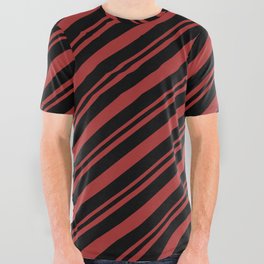[ Thumbnail: Brown & Black Colored Lines Pattern All Over Graphic Tee ]