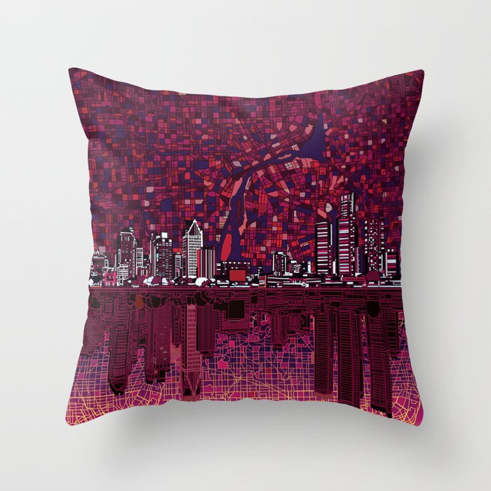 detroit city skyline Throw Pillow