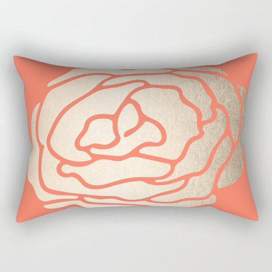Rose White Gold Sands on Deep Coral Rectangular Pillow
