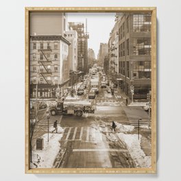 NYC Street Sepia Photography Serving Tray