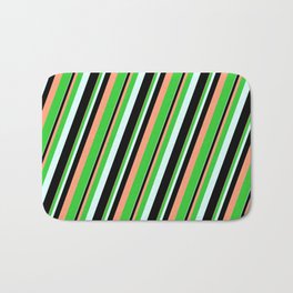 [ Thumbnail: Light Salmon, Lime Green, Light Cyan, and Black Colored Lines/Stripes Pattern Bath Mat ]