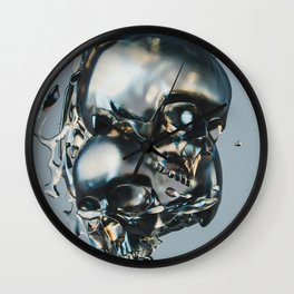 I guess you had to be there; headcase; metallic skulls crashing art portrait color photograph / photography Wall Clock