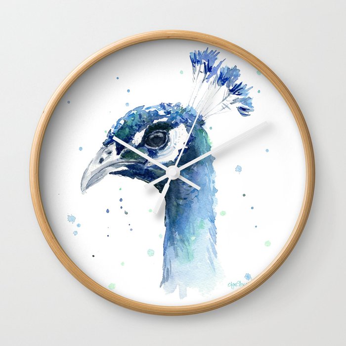 Peacock Watercolor Painting Bird Animal Wall Clock
