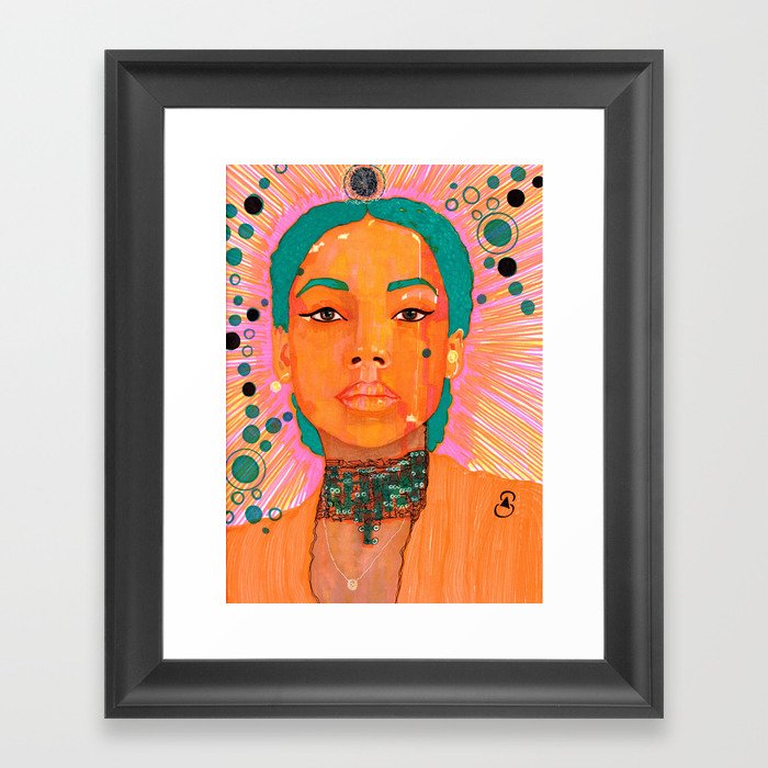 Portrait of a Lady Serene Dream Teal hair and bubbles Framed Art Print