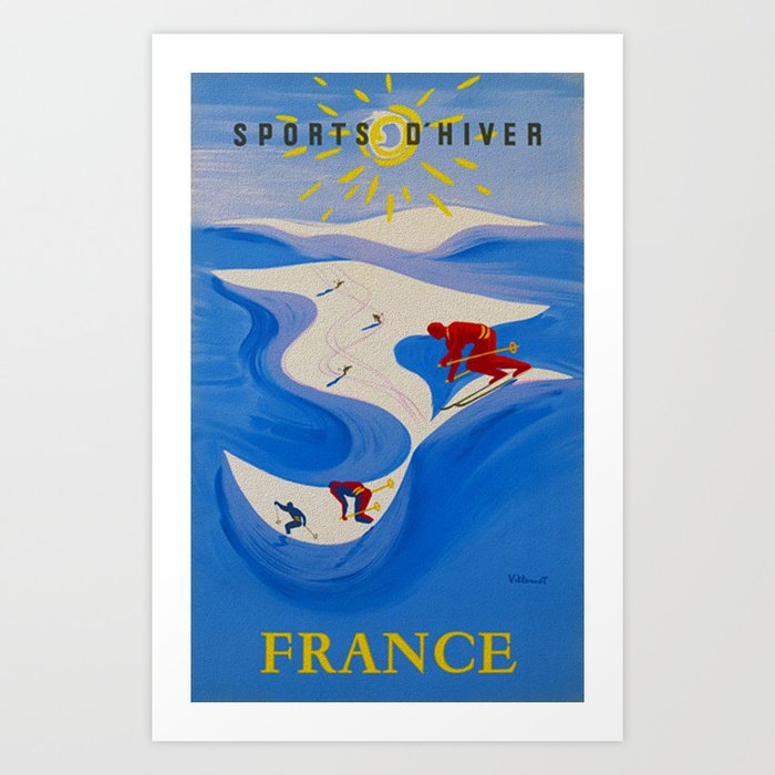 Vintage Winter Sports in France Travel Art Print