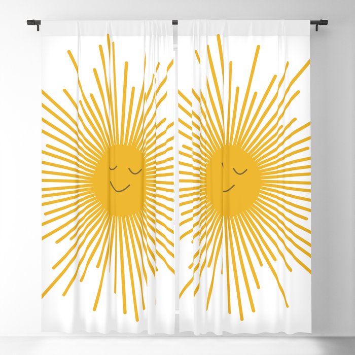 Contented Sun Cute Mustard Yellow Sunburst Blackout Curtain