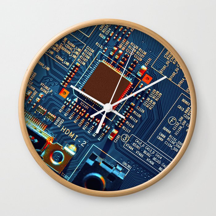 Electronic circuit board close up.  Wall Clock