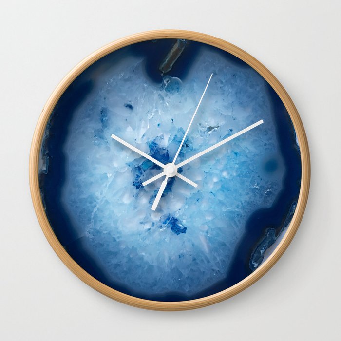 Icy Blue Agate Slice Wall Clock