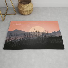 Scenic view of sunset in a desolate landscape, Mountains grass silhouette, Sunset sunrise mountain landscapes drawing Area & Throw Rug