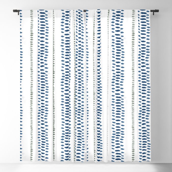 Navy Blue And Sage Green on White Blackout Curtain