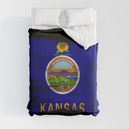 Kansas state flag brush stroke, Kansas flag background Duvet Cover