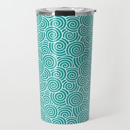 Chinese Spirals Pattern | Abstract Waves | Swirl Patterns | Circles and Swirls | Teal and White | Travel Mug