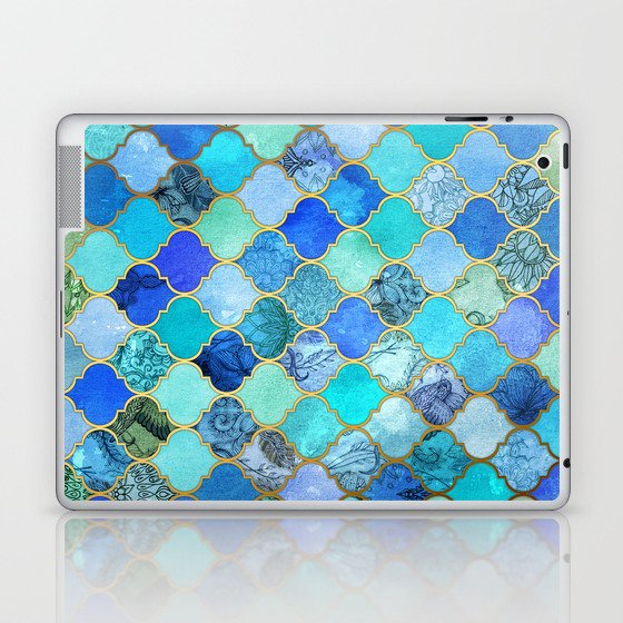 Cobalt Blue, Aqua & Gold Decorative Moroccan Tile Pattern Laptop & iPad Skin