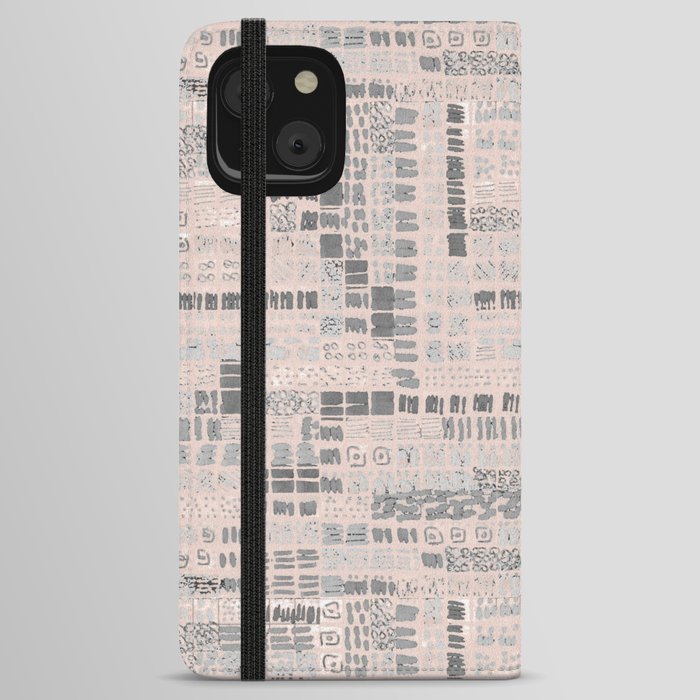 peach and grey ink marks hand-drawn collection iPhone Wallet Case