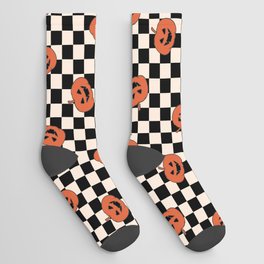 Checkerboard Pumpkin Halloween Socks
