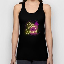 Stay weird neon cat moon Unisex Tank Top